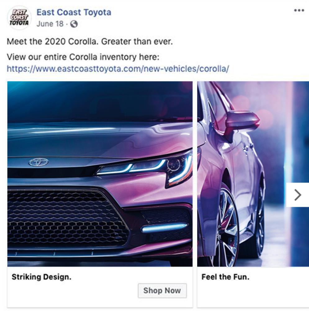 Meet the 2020 Corolla. Greater than ever. View our entire Corolla inventory here: image of truck